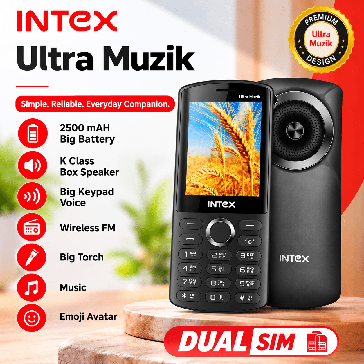 Original Intex Ultra Muzik – 2.8" Dual SIM Feature Phone with 2500 mAh Battery, K Class Box Speaker, Dual SIM & Wireless FM - Earbuds & Earphone | Buy Online in Nepal at A-One Collection
