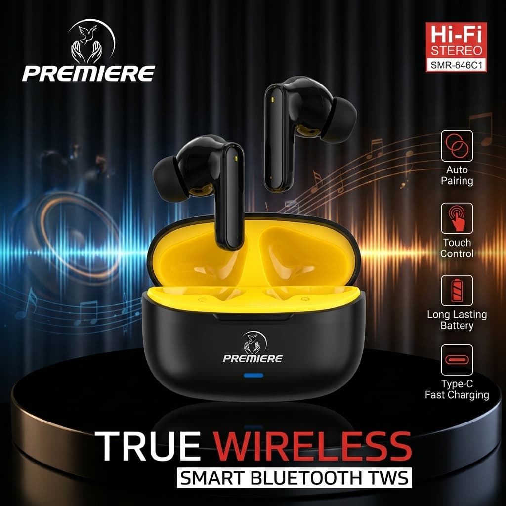 Earbuds Premiere PRM E1 Plus TWS– True Wireless Bluetooth 5.3, Hi-Fi Stereo Sound, Auto Pairing, Touch Control, Type-C Fast Charging, Long Battery Life for Gaming, Sports & Music - Earbuds & Earphone | Buy Online in Nepal at A-One Collection