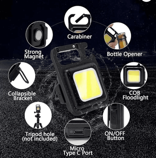 COB Rechargeable Keychain Light | Mini LED Flashlight Torch | Portable USB Rechargeable Keyring Light for Camping, Travel, Emergency & Outdoor Use - Earbuds & Earphone | Buy Online in Nepal at A-One Collection