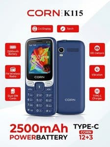 CORN K115 Keypad Mobile Phone | 2.4" Display | 2500mAh Battery | Type-C Charging | Dual SIM | Wireless FM Radio | HD Camera | Torch | Vibration | Feature Phone - Keypad  Mobile Phone | Buy Online in Nepal at A-One Collection