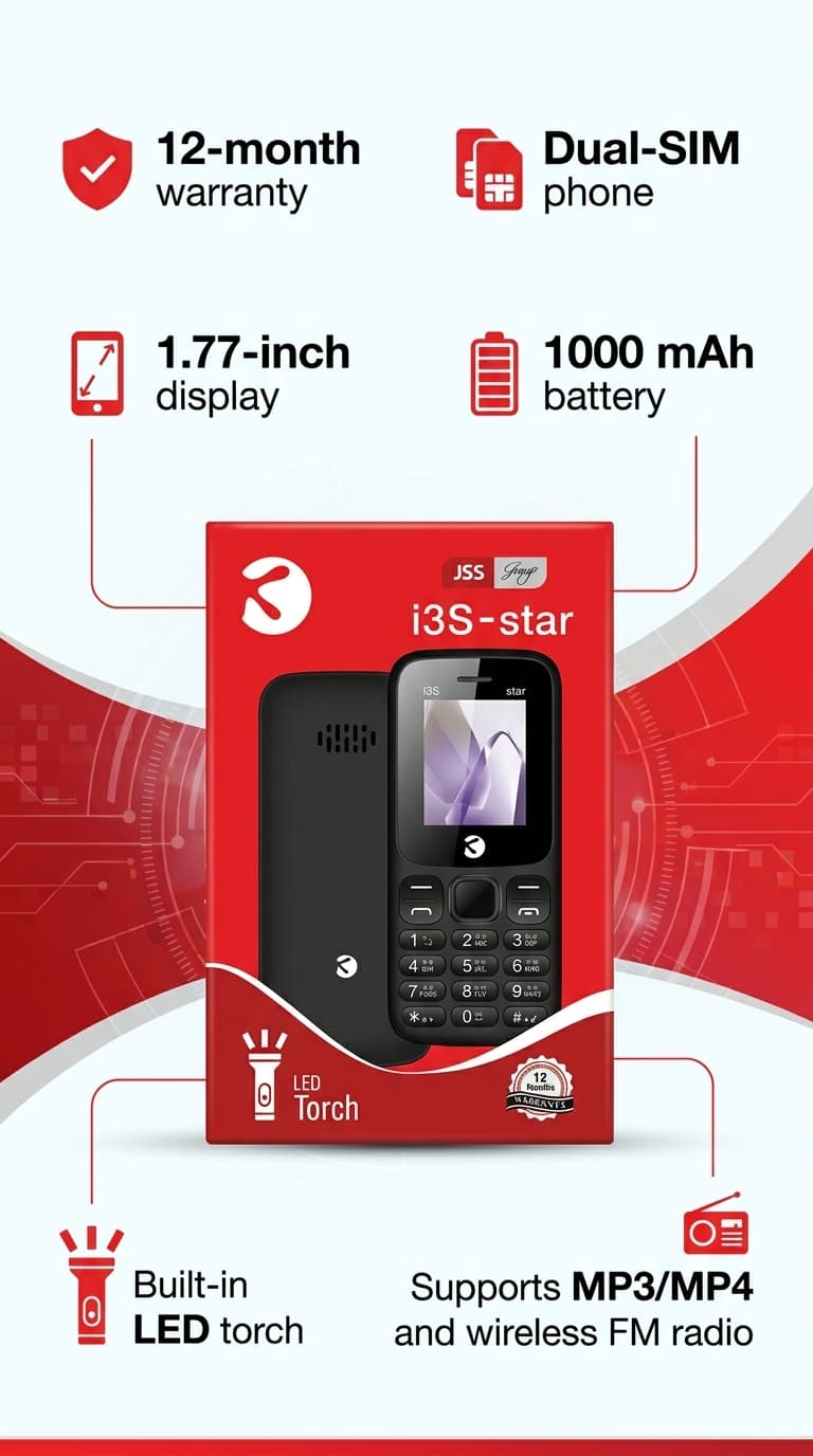 Kivi JSS i3S Mobile Phone | Dual SIM | LED Torch | Compact Keypad Feature Phone - Keypad Mobile Phone | Buy Online in Nepal at A-One Collection