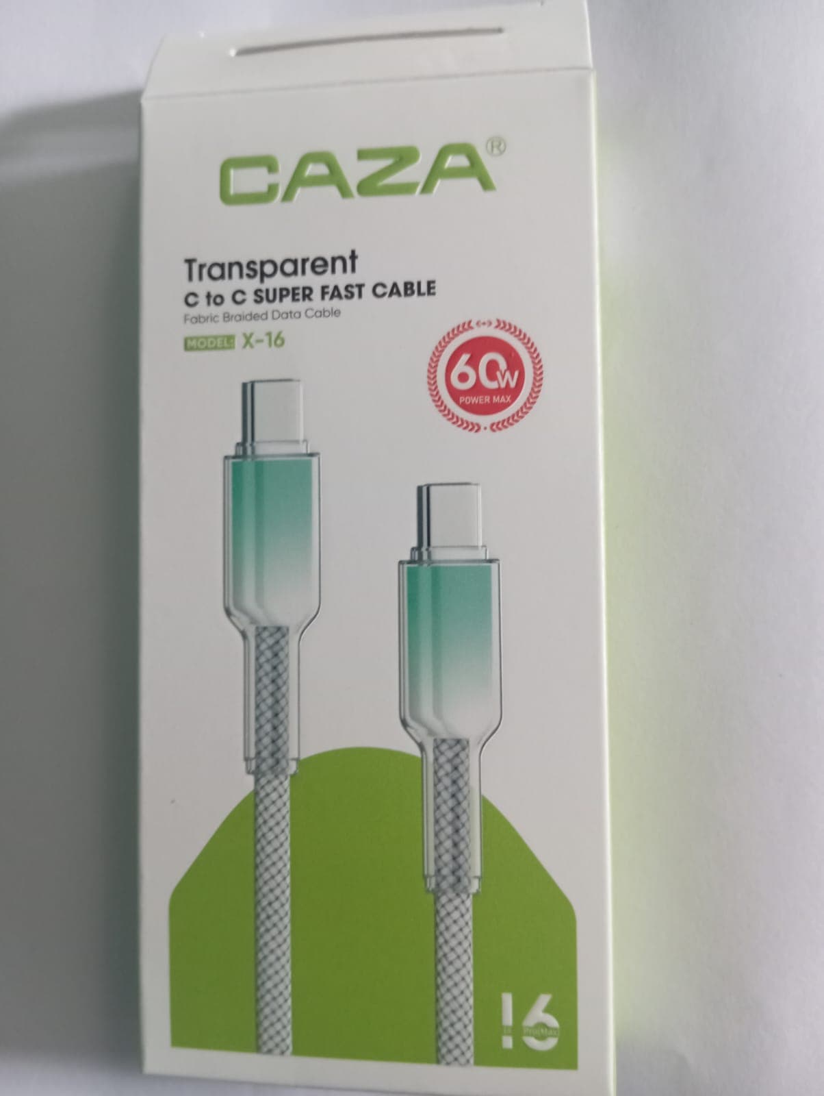 CAZA X-16 60W USB Type-C to Type-C Transparent Fast Charging Cable | Fabric Braided Data & Charging Cable | Super Fast Charging Compatible - Charger & Cables | Buy Online in Nepal at A-One Collection
