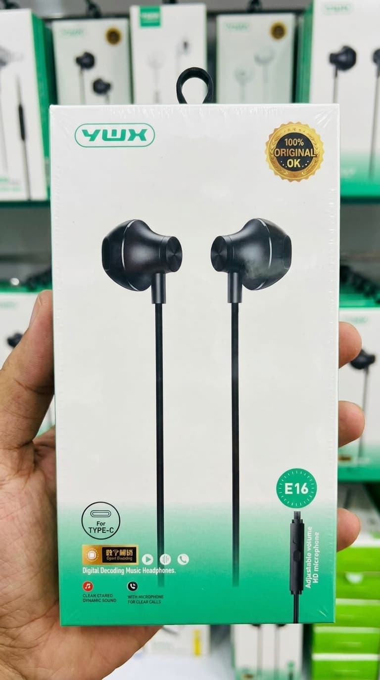 Earphones YUX E16 | Type-C | HD Microphone & Volume Control | Original - Earbuds & Earphone | Buy Online in Nepal at A-One Collection